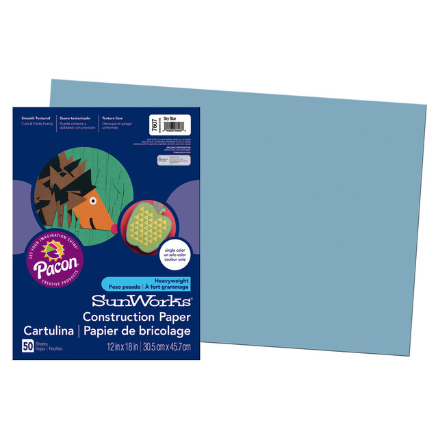 PACON CORPORATION 7607 Prang Construction Paper, 12in x 18in, Sky Blue, Pack Of 50