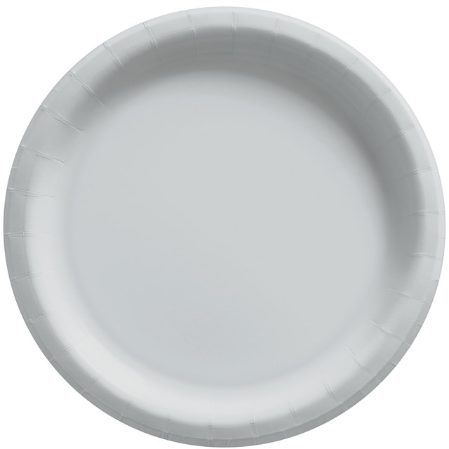 AMSCAN 640011.18  Round Paper Plates, Silver, 6-3/4in, 50 Plates Per Pack, Case Of 4 Packs