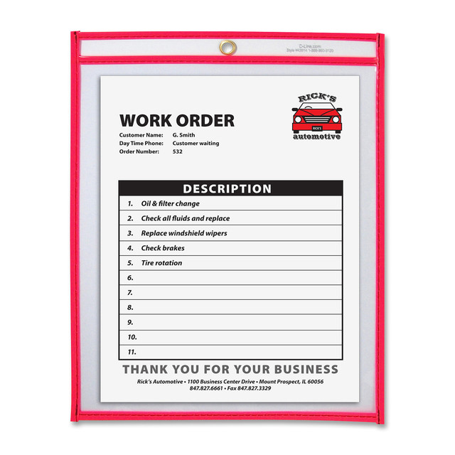 C-LINE PRODUCTS, INC. C-Line 43914  Neon Color Stitched Shop Ticket Holder, 9in x 12in, Neon Red