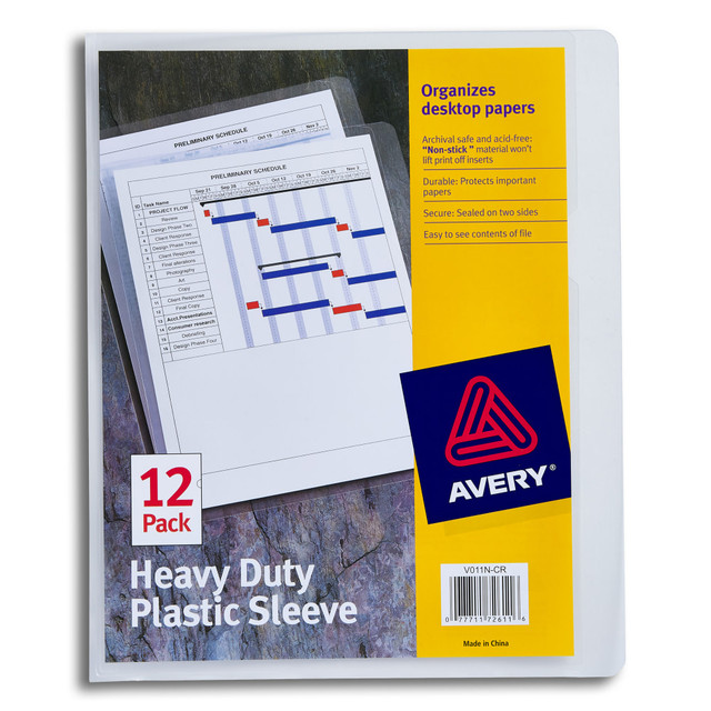 AVERY PRODUCTS CORPORATION 72611 Avery Heavy Duty Plastic Document Sleeves, 8 1/2in x 11in, Holds Up To 25 Sheets, Clear, Pack Of 12 AVERY PRODUCTS CORPORATION 72611 Avery Heavy Duty Plastic Document Sleeves, 8 1/2in x 11in, Holds Up To 25 Sheets, Clear, Pack Of 12
