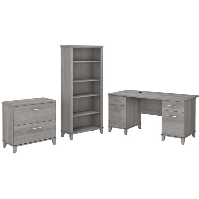 BUSH INDUSTRIES INC. SET013PG Bush Furniture 60inW Office Computer Desk With Lateral File Cabinet And 5-Shelf Bookcase, Platinum Gray, Standard Delivery BUSH INDUSTRIES INC. SET013PG Bush Furniture 60inW Office Computer Desk With Lateral File Cabinet And 5-Shelf Bookcase, Platinum Gray, Standard Delivery