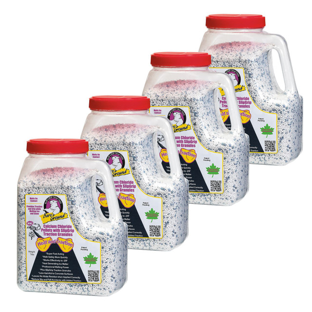 E. BROOKMYER, INC. Bare Ground CCPSG-12-4  Calcium Chloride Pellets, With Traction Granules, 7-Lb Shaker Jugs, Pack Of 4 Jugs