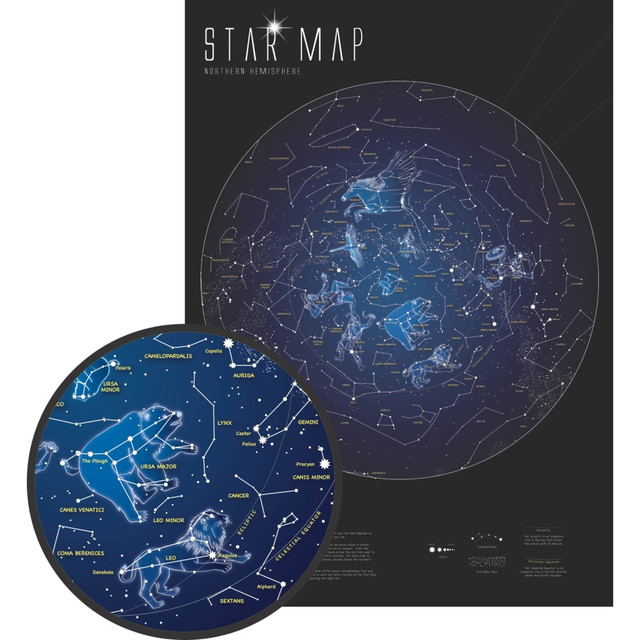 Add some visual interest to your walls with the Waypoint Geographic Glow In The Dark Star Map. This star map comes to life in the dark.  Stars and constellations glow in the dark.  Ideal for classrooms, bedrooms, daycares and more.