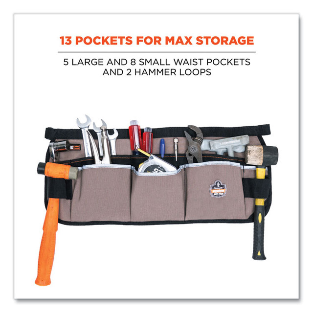 TENACIOUS HOLDINGS, INC. ergodyne® 13695 Arsenal 5706 13-Pocket Waist Apron, 13 Compartments, 23 x 9, Canvas, Gray