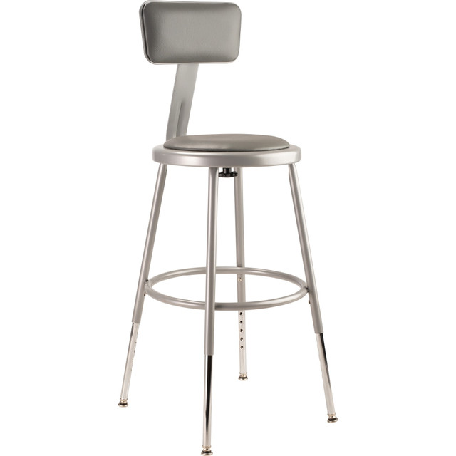 OKLAHOMA SOUND CORPORATION 6418HB/1 National Public Seating Adjustable Vinyl-Padded Task Stool, With Backrest, 32in - 41 1/2inH, Gray