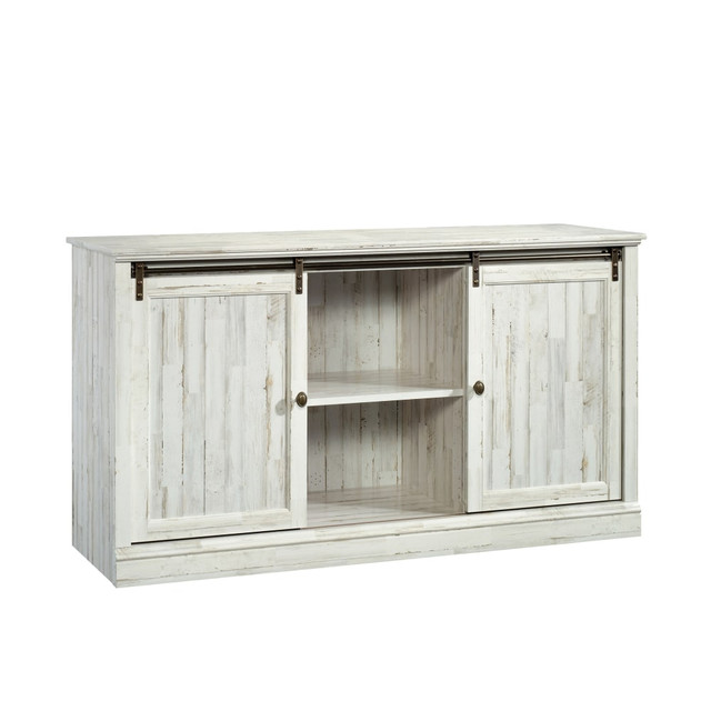 SAUDER WOODWORKING CO. 423674 Sauder Barrister Lane Sliding Door Entertainment Credenza for 60in TVs, White Plank