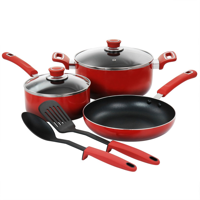 GIBSON OVERSEAS INC. 995116646M Oster 7-Piece Aluminum Non-Stick Cookware Set, Red