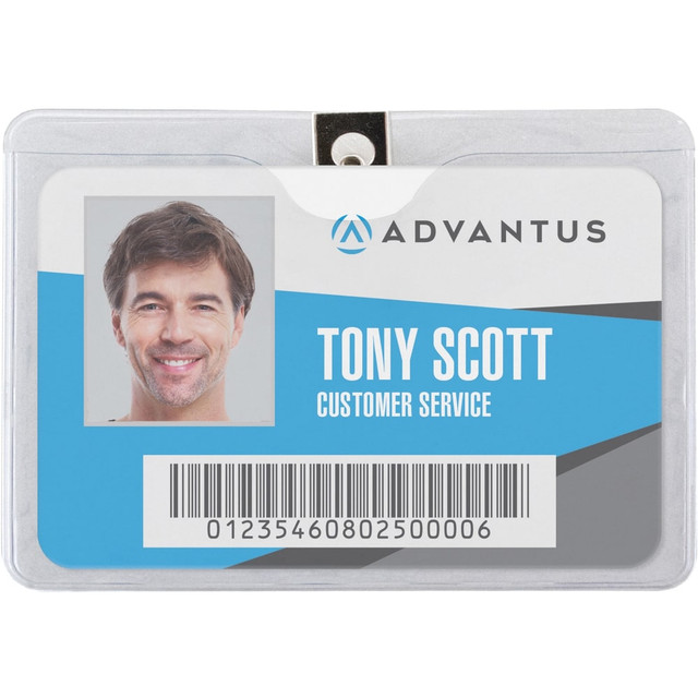 ADVANTUS CORP. 75456 Advantus Horizontal Badge Holder with Clip - 4in x 3in - Vinyl - 50 / Pack - Clear