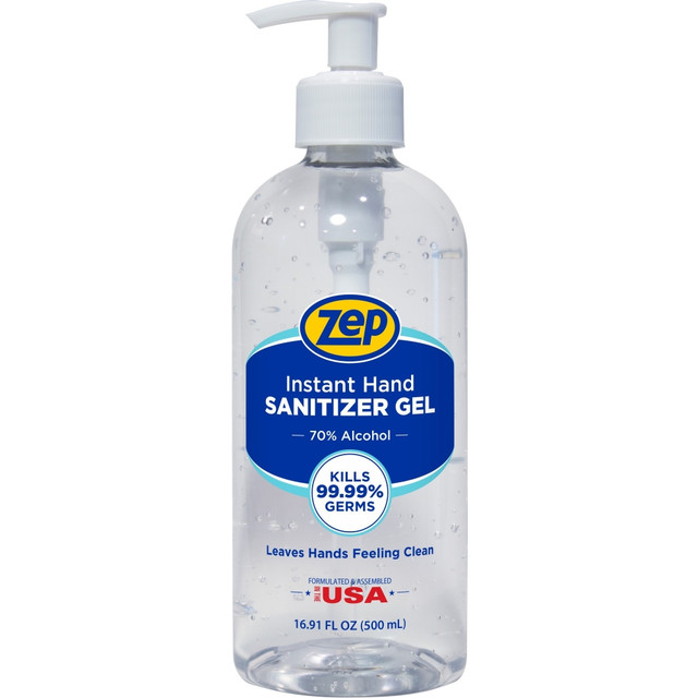 ZEP INC. 355801 Zep Hand Sanitizer Gel - Clean Scent - 16.9 fl oz (500 mL) - Pump Bottle Dispenser - Kill Germs - Hand - Clear - Residue-free - 1 Each