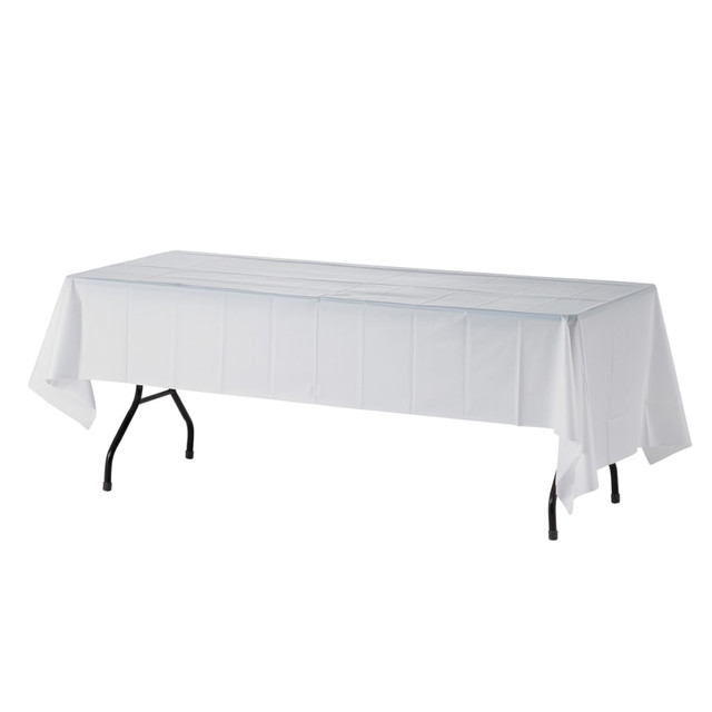 GENUINE JOE 10328  Plastic Table Covers, 54in x 108in, White, Pack Of 6