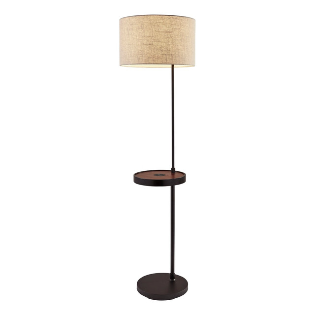 ADESSO INC 3691-01 Adesso Oliver AdessoCharge Shelf Floor Lamp, 63-1/2inH, Beige Shade/Black Base