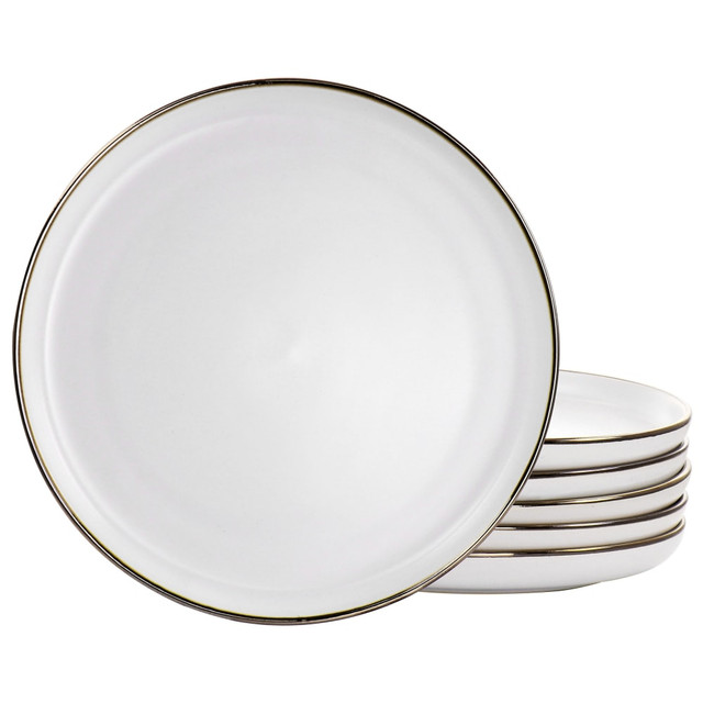 MEGAGOODS, INC. Elama 995116271M  Arthur 6-Piece Round Stoneware Dinner Plate Set, Matte White/Gold