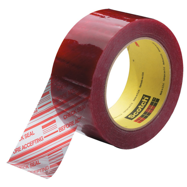 B O X MANAGEMENT, INC. Scotch T9053779 3M 3779 Pre-Printed Carton Sealing Tape, 3in x 110 Yd., Clear/Red, Case Of 24