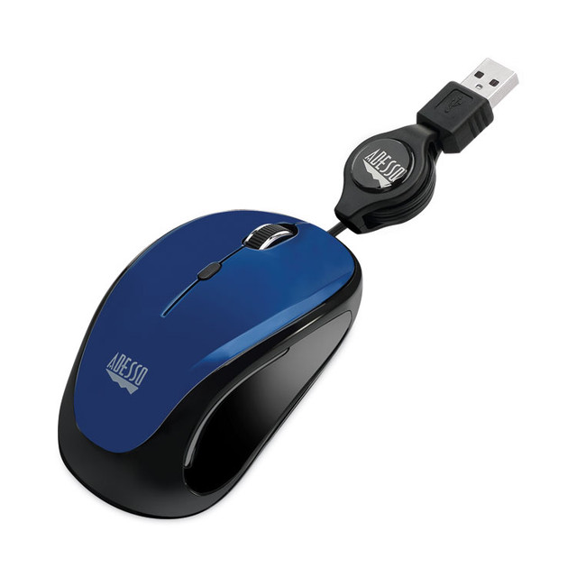 ADESSO INC IMOUSES8L Illuminated Retractable Mouse, USB 2.0, Left/Right Hand Use, Dark Blue