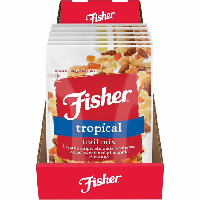 JOHN B. SANFILIPPO & SON, INC. P27165 Fisher Tropical Trail Mix - No Artificial Color, Resealable Bag - Banana, Almond, Cashew, Pineapple, Mango - 1 Serving Bag - 3.50 oz - 6 / Carton