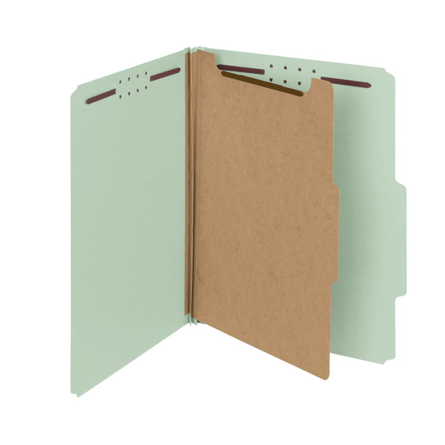 SMEAD MFG CO 13723 Smead Pressboard Classification Folders, 1 Divider, Letter Size, 100% Recycled, Gray/Green, Box Of 10