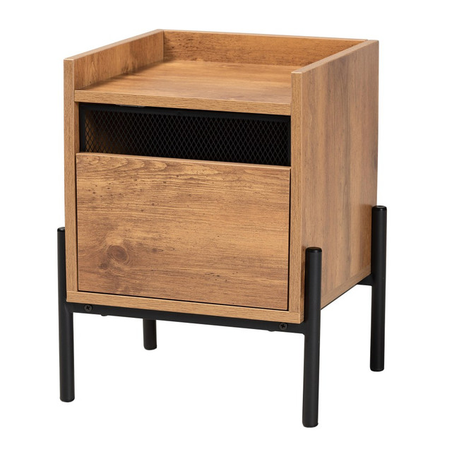 WHOLESALE INTERIORS, INC. 2721-12085 Baxton Studio Tasman End Table, 19-3/4inH x 15-3/4inW x 13-13/16inD, Natural Brown/Black WHOLESALE INTERIORS, INC. 2721-12085 Baxton Studio Tasman End Table, 19-3/4inH x 15-3/4inW x 13-13/16inD, Natural Brown/Black