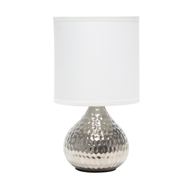 ALL THE RAGES INC Simple Designs LT2073-SVW  Hammered Drip Mini Table Lamp, 9-1/4inH, White Shade/Silver Base