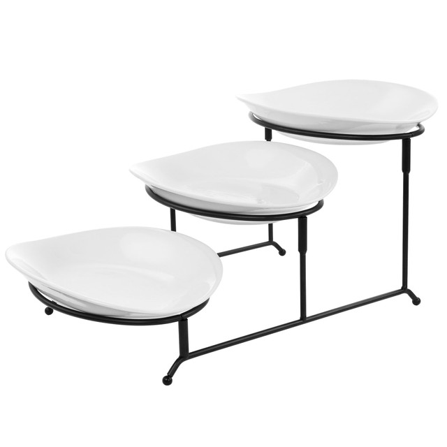 MEGAGOODS, INC. 995116786M Elama 3-Tier Porcelain Oval Plate Serveware Set, White MEGAGOODS, INC. 995116786M Elama 3-Tier Porcelain Oval Plate Serveware Set, White