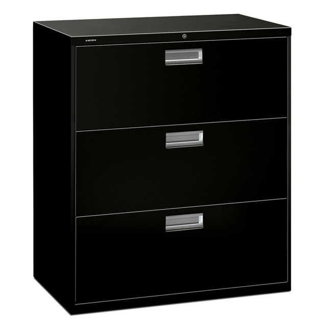 HNI CORPORATION 683LP HON Brigade 600 36inW x 18inD Lateral 3-Drawer File Cabinet, Black HNI CORPORATION 683LP HON Brigade 600 36inW x 18inD Lateral 3-Drawer File Cabinet, Black