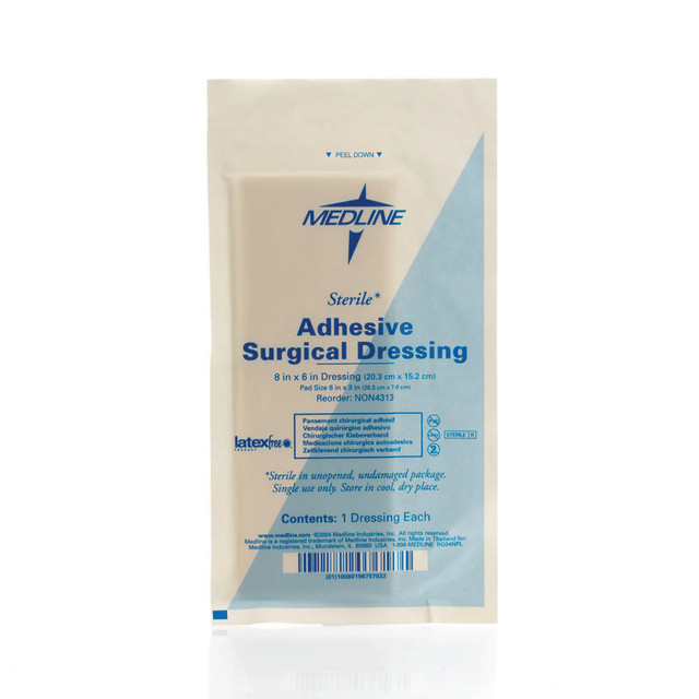 MEDLINE INDUSTRIES, INC. NON4313 Medline Sterile Surgical Adhesive Dressings, 6in x 8in, Gray, 25 Dressings Per Box, Case Of 4 Boxes