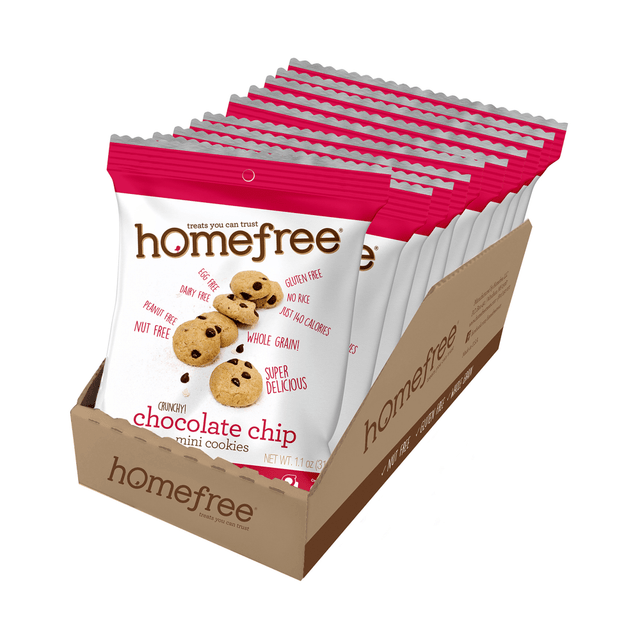 HOMEFREE LLC LGFMCC10 HomeFree Treats Chocolate Chip Mini Cookies, 1.1 Oz, Case Of 10 Packages