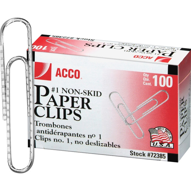 ACCO BRANDS USA, LLC 72385 ACCO Economy Paper Clips, 1000 Total, No. 1, Silver, 100 Per Box, Pack Of 10 Boxes