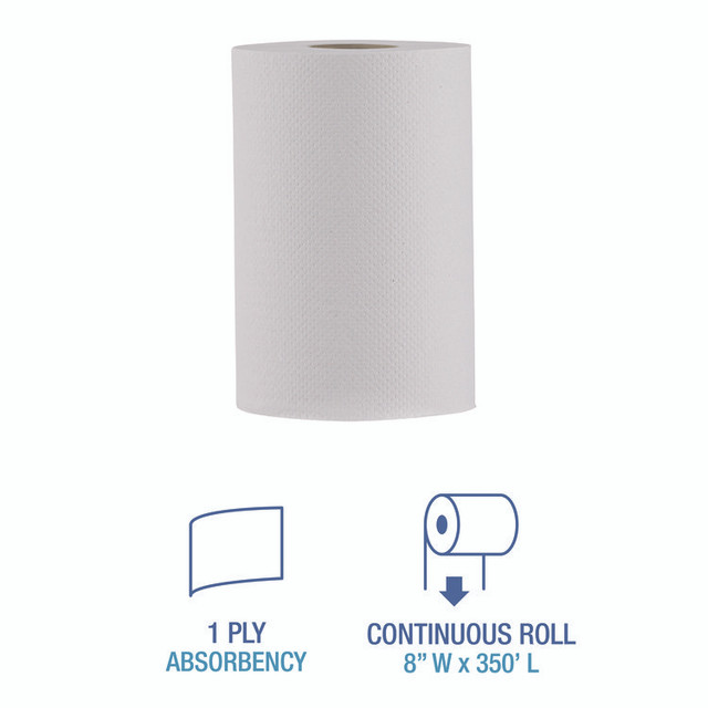 BOARDWALK 6250 Hardwound Paper Towels, Nonperforated, 1-Ply, 8" x 350 ft, White, 12 Rolls/Carton
