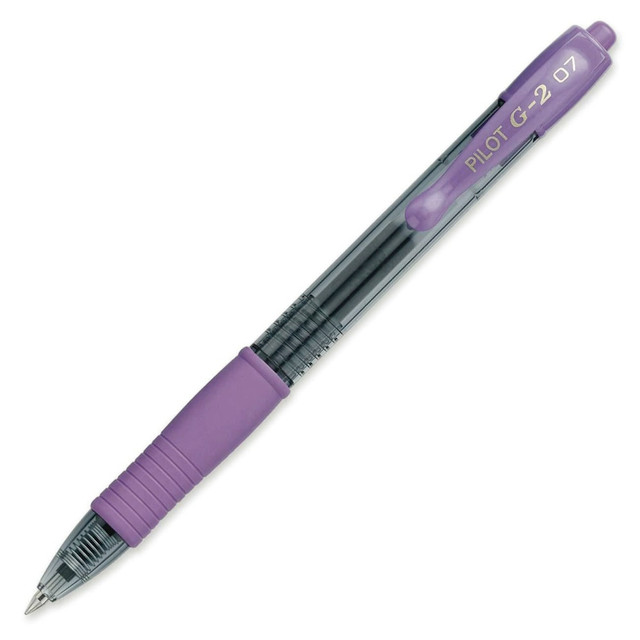 PILOT CORPORATION OF AMERICA 31029 Pilot G2 Retractable Gel Pens, Fine Point, 0.7 mm, Clear Barrels, Purple Ink, Pack Of 12