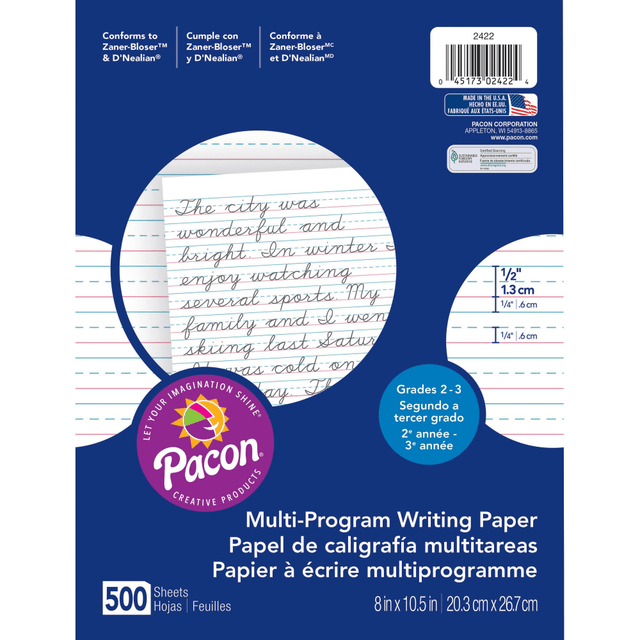 PACON CORPORATION 2422 Pacon Multi-Program Handwriting Papers, Grade 2-3, 8in x 10 1/2in, Pack Of 500 Sheets PACON CORPORATION 2422 Pacon Multi-Program Handwriting Papers, Grade 2-3, 8in x 10 1/2in, Pack Of 500 Sheets