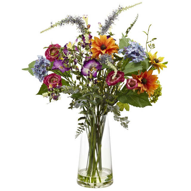 NEARLY NATURAL INC. 4822 Nearly Natural Spring Garden 24inH Plastic Floral Arrangement With Vase, 24inH x 17inW x 17inD, Multicolor