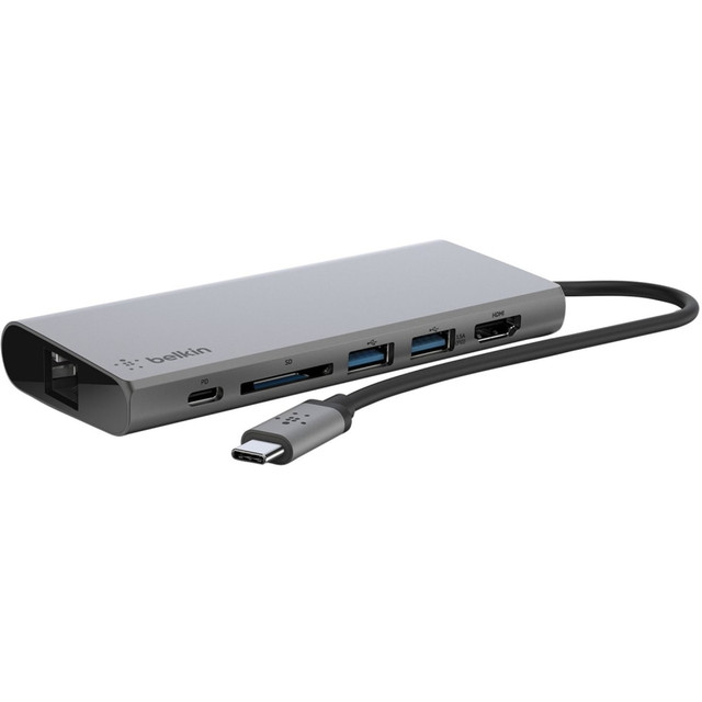 BELKIN, INC. F4U092BTSGY Belkin USB-C Multimedia Hub - for Notebook - 60 W - USB Type C - 3 x USB Ports - 2 x USB 3.0 - USB Type-C - Network (RJ-45) - HDMI - Wired BELKIN, INC. F4U092BTSGY Belkin USB-C Multimedia Hub - for Notebook - 60 W - USB Type C - 3 x USB Ports - 2 x USB 3.0 - USB Type-C - Network (RJ-45) - HDMI - Wired