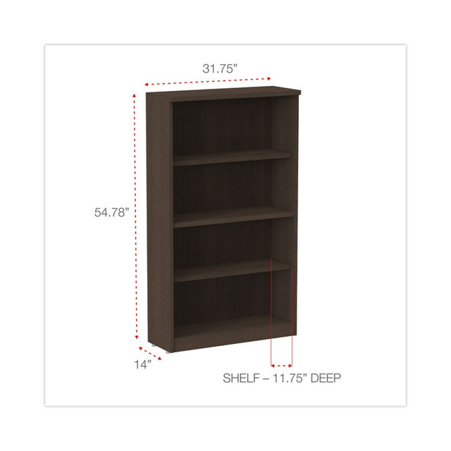 ALERA VA635632ES Alera Valencia Series Bookcase, Four-Shelf, 31.75w x 14d x 54.88h, Espresso