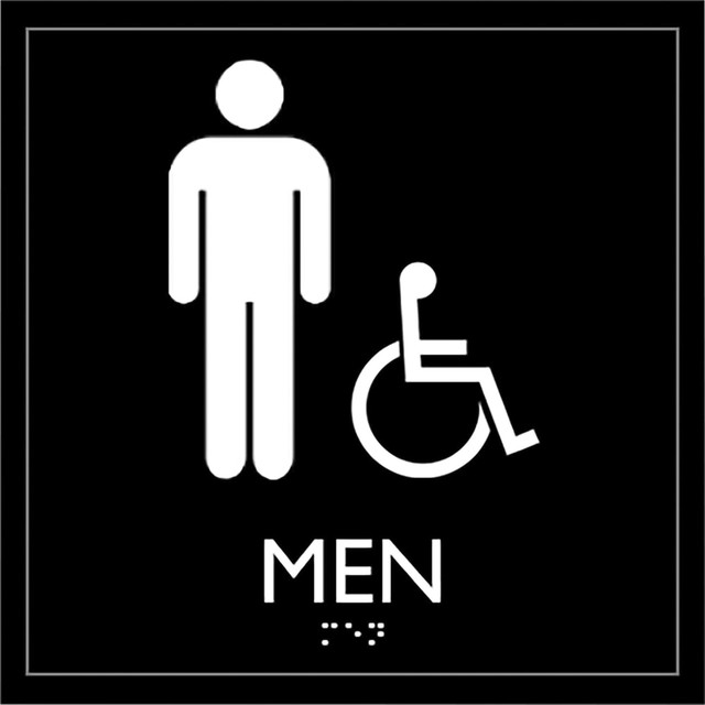 SP RICHARDS Lorell 02659  Mens Handicap Restroom Sign - 1 Each - mens restroom/wheelchair accessible Print/Message - 8in Width x 8in Height - Square Shape - Surface-mountable - Easy Readability, Injection-molded - Restroom, Architectural - Plastic - 