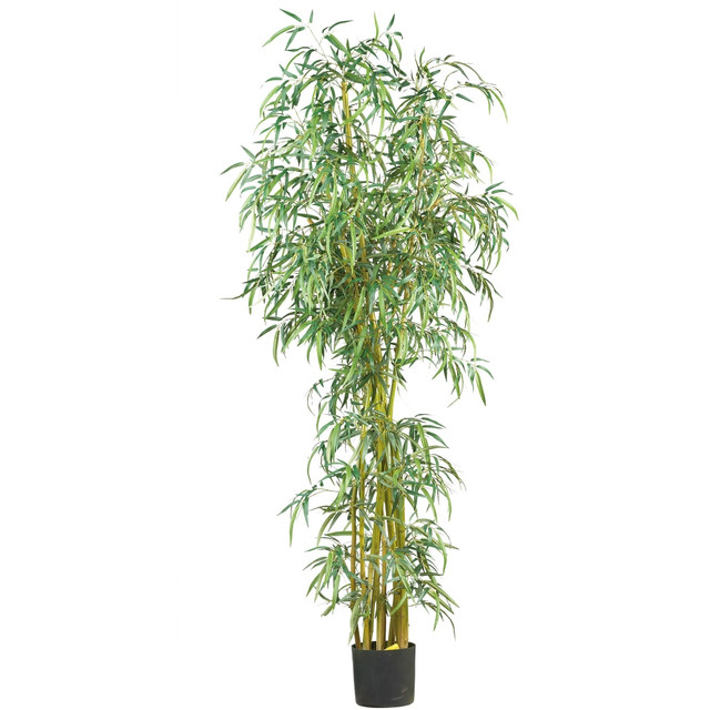 NEARLY NATURAL INC. 5194 Nearly Natural 7ftH Silk Curved Slim Bamboo Tree With Pot, Green