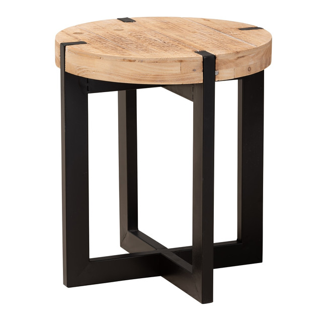 WHOLESALE INTERIORS, INC. 2721-11408 Baxton Studio Rustic And Industrial End Table, 15-3/4in x 13-13/16in, Natural Brown/Black WHOLESALE INTERIORS, INC. 2721-11408 Baxton Studio Rustic And Industrial End Table, 15-3/4in x 13-13/16in, Natural Brown/Black