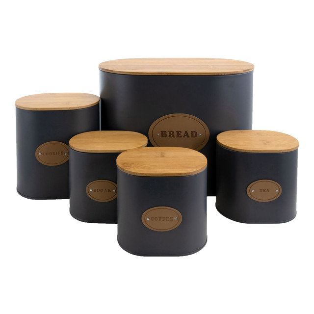 MEGAGOODS, INC. 995111720M MegaChef 5-Piece Canister Set, Gray/Bamboo MEGAGOODS, INC. 995111720M MegaChef 5-Piece Canister Set, Gray/Bamboo