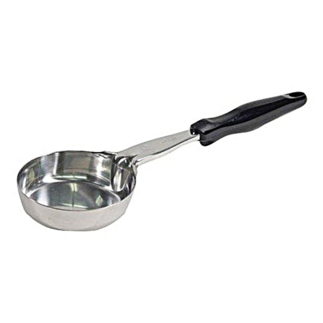 Dish out delicious foods for guests in your buffet line with a Vollrath antimicrobial protected Spoodle Solid Portion Spoon.  1-piece stainless steel shaft and bowl are resistant to corrosion.  Capacity is clearly stamped on the shaft for easy size identification.  Nylon handle is heat-resistant to 450 deg.F.  NSF approved.
