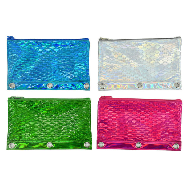 INKOLOGY INC Inkology 500-1  Embossed Mermaid Scale Binder Pencil Pouches, 10in x 4in, Assorted Colors, Pack Of 12 Pouches