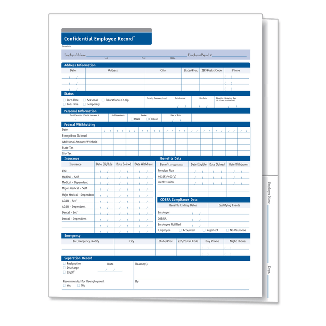 TAX FORMS PRINTING, INC. A0175 ComplyRight Confidential Employee Record Folders, Expanded, 8 1/2in x 11in, Pack Of 25