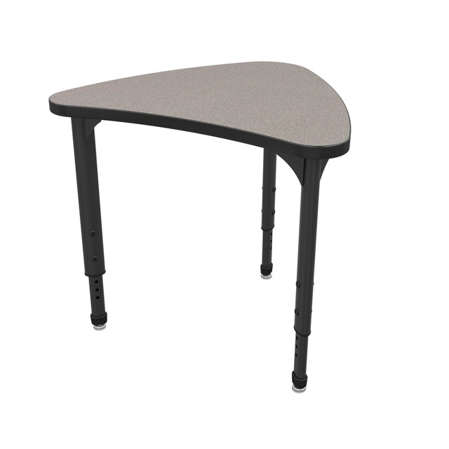 Switching between group work and individual activities can help kids learn in the style that suits them best. This student desk provides enough space for collaborative efforts while remaining compact enough to maximize classroom space.  Sturdy 12-gauge steel plate frame has a powder-coat finish to help protect against the wear and tear of daily use.  Tabletop is made of 1 1/8in particleboard with thermofused melamine on the top and bottom to provide increased strength. 3 mm PVC edgeband shields against impacts and minor damage.  12-gauge steel legs adjust from 21in to 30in in 1in intervals to suit your needs.  Nickel-plated nylon swivels help safeguard your flooring while adding an attractive accent.  Assembly required.  Tested to meet ANSI/BIFMA Performance Standards - Manufacturer testing has been conducted on this product to meet specific performance requirements and safety standards set forth by the American National Standards Institute (ANSI) and the Business and Institutional Furniture Manufacturers.