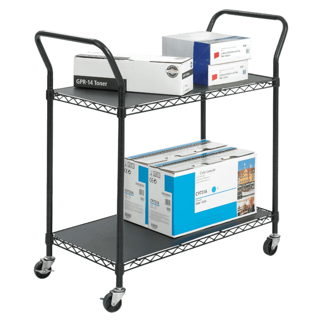 SAFCO PRODUCTS CO 5337BL Safco Wire Utility Cart, 2 Shelves, 40 1/2inH x 43 3/4inW x 19 1/2inD, Black