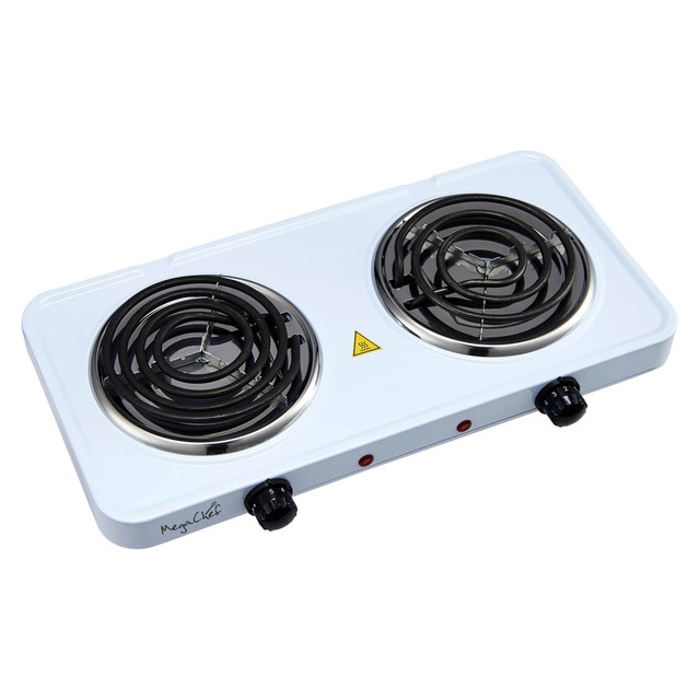 MEGAGOODS, INC. 995103788M MegaChef Dual Coil Burner Electric Buffet Cooktop Range, 2inH x 17inW x 9inD, White