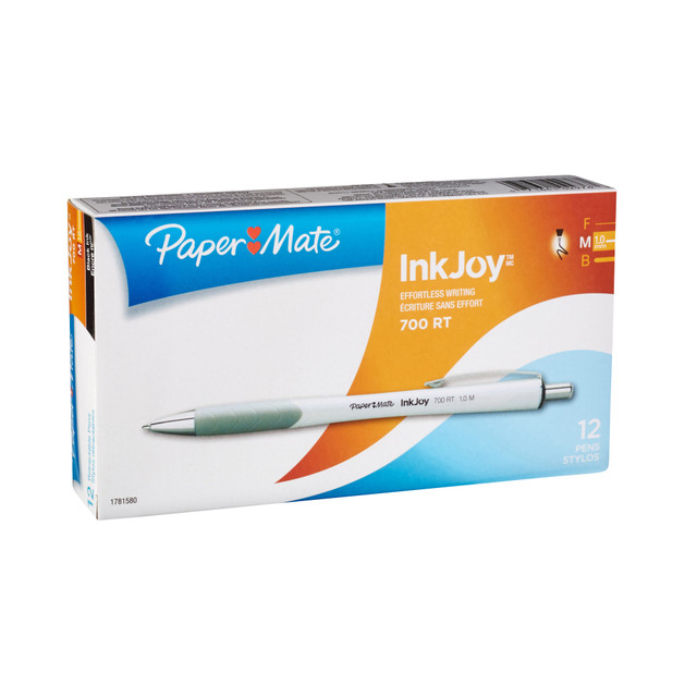 NEWELL BRANDS INC. 1781580 Paper Mate InkJoy 700RT Retractable Ballpoint Pens, Medium Point, 1.0 mm, White Barrels, Black Ink, Pack Of 12 NEWELL BRANDS INC. 1781580 Paper Mate InkJoy 700RT Retractable Ballpoint Pens, Medium Point, 1.0 mm, White Barrels, Black Ink, Pack Of 12