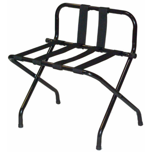 CENTRAL SPECIALTIES CO. 1055B-BL-BL CSL High-Back Luggage Racks With Back Webbing, 26inH x 24inW x 16inD, Black, Pack Of 6 Racks CENTRAL SPECIALTIES CO. 1055B-BL-BL CSL High-Back Luggage Racks With Back Webbing, 26inH x 24inW x 16inD, Black, Pack Of 6 Racks