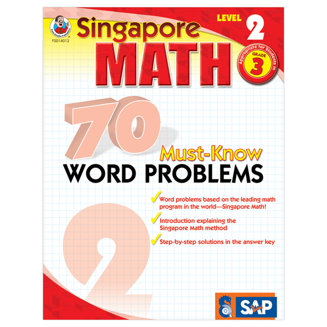 CARSON-DELLOSA PUBLISHING LLC 0768240123 Carson-Dellosa Singapore Math 70 Must-Know Word Problems, Level 2, Grade 3