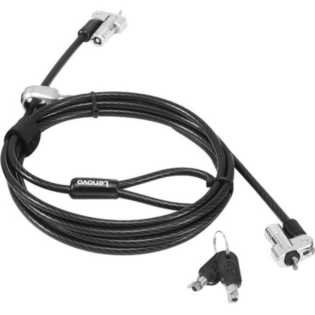 LENOVO, INC. 4XE1B81916 Lenovo NanoSaver Twin Head Cable Lock - 6.56 ft Cable - Patented T-bar/Key Lock - Black - Carbon Steel, Plastic - For Notebook, Desktop Computer, Tablet, Monitor