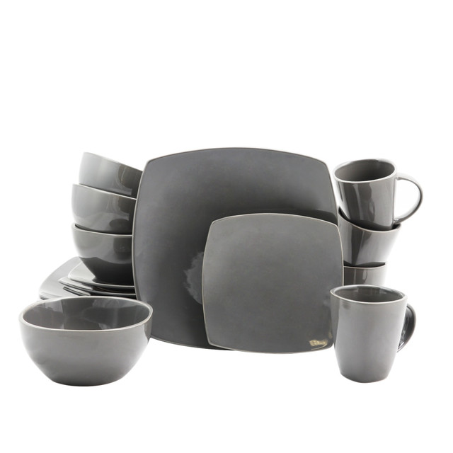 GIBSON OVERSEAS INC. 99586909M Gibson Home Soho Lounge 16-Piece Dinnerware Set, Gray