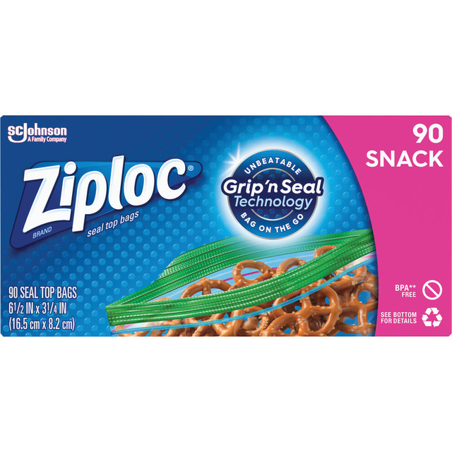 S.C. JOHNSON & SON, INC. SJN315892 Ziploc Seal Top Snack Bags, 6-1/2in x 3-1/4in, Clear, Box Of 90 Bags