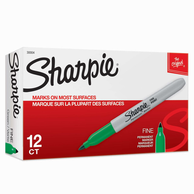 SANFORD LP 30004 Sharpie Permanent Fine-Point Markers, Green, Pack Of 12 SANFORD LP 30004 Sharpie Permanent Fine-Point Markers, Green, Pack Of 12